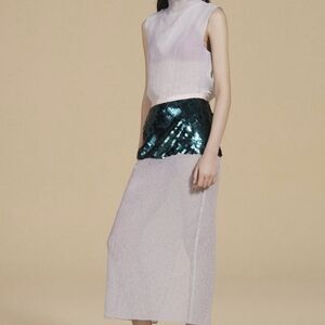 Zara Green Sequin and White Midi Skirt